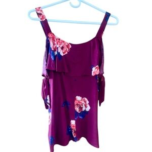 Floral Cold Shoulder Top by Maurices Size Small Wine Boho Chic Feminine EUC